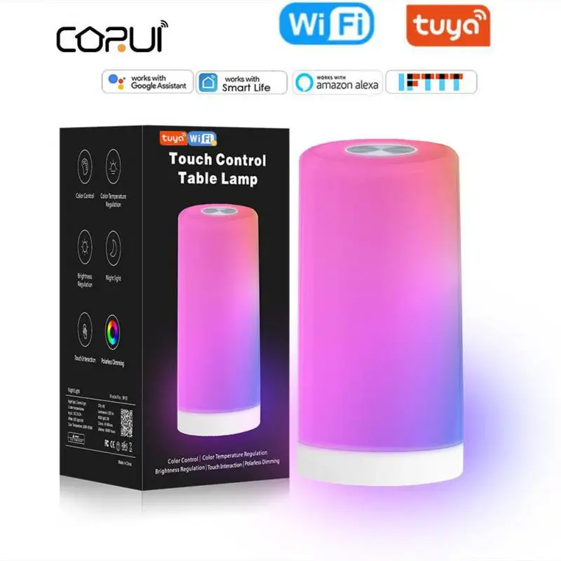 

CORUI Tuya Smart Wifi Charging Touch Night Light Led Bedside Table Lamp Touch Pat Atmosphere Light Support Alexa Google Home