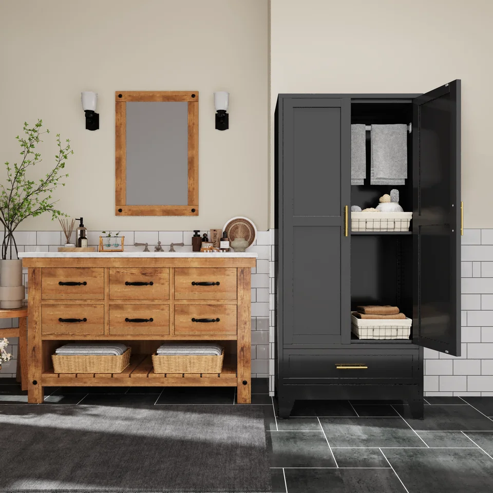 引き出し 棚 高さ71インチの金属製収納キャビネット、調節可能な棚、ハンガー