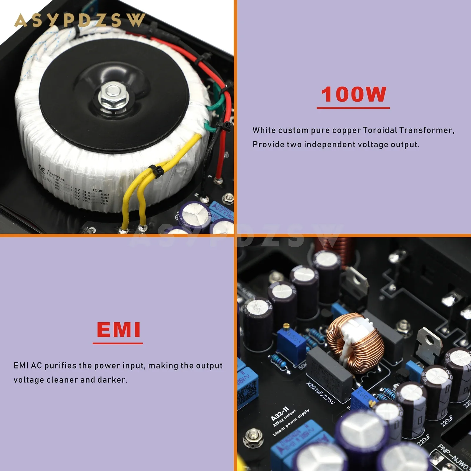 A32-II 50W+50W HIFI Ultra-low noise Linear power supply DC 5V/9V/12V/15V/18V/19V/24V LPS 5