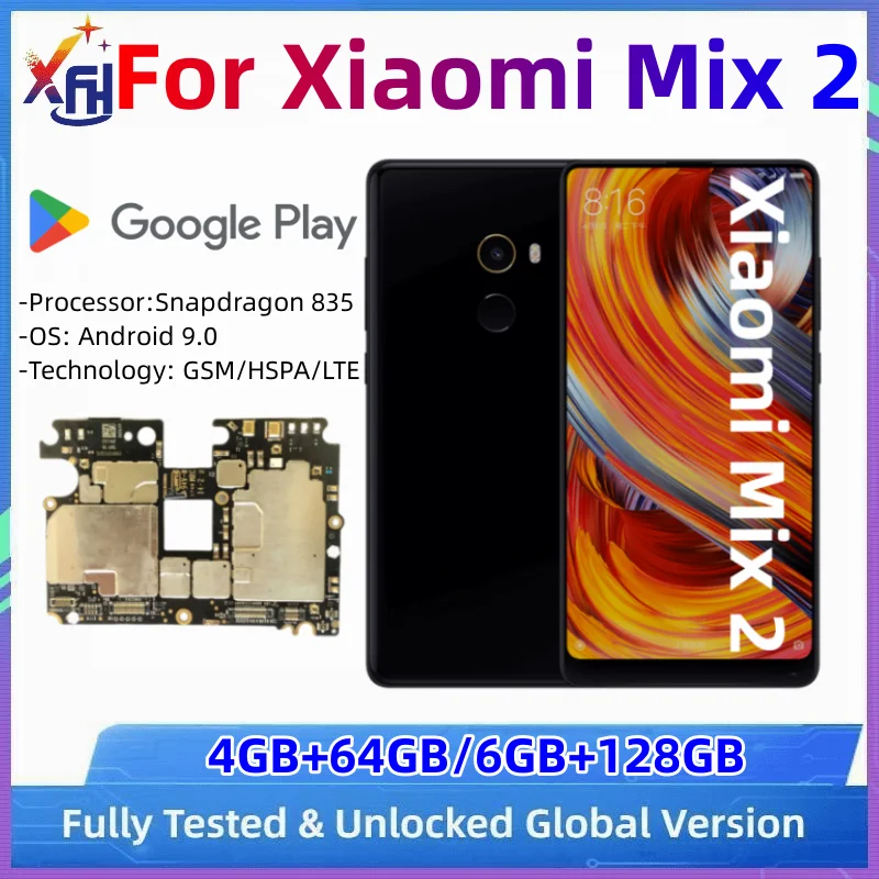 

Материнская плата для Xiaomi Mi Mix 2, 64 ГБ 128 ГБ ROM, оригинальная материнская плата, полностью протестированная, разблокированная плата основных цепей мобильного телефона