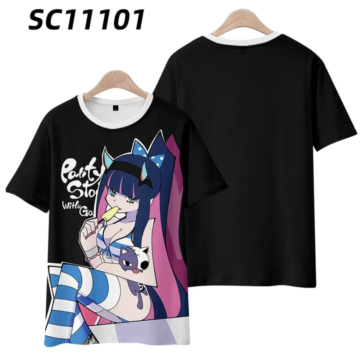 Moda ver ã o em torno do pesco ç o manga curta popular anime japon ê s streetwear calcinha e meia com garterbelt impress ã o 3d