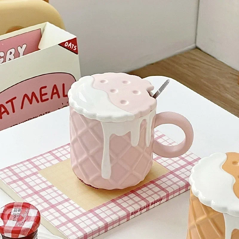 قدح قهوة سيراميك 400 مل غطاء وملعقة