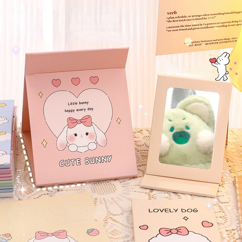 

Makeup Mirror Thick Folding Flip Cartoon Dressing Mirror Student Portable Makeup Mirror Bunny Sheep Bear Teddy Makeup Mirrors