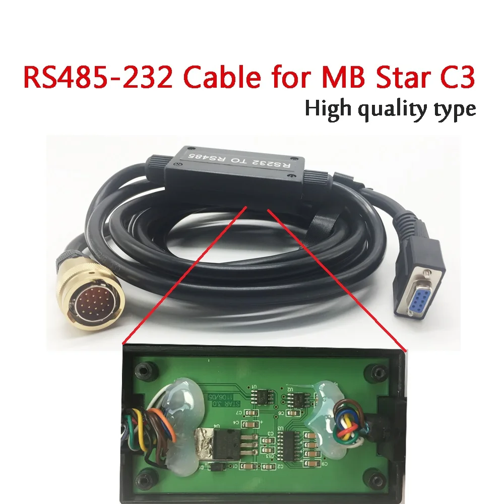 

BEST quality mb star c3 RS232 to RS485 obd 2 Cable with PCB Board inside RS232 RS485 Cable for C3 Diagnosis Multiplexer red port