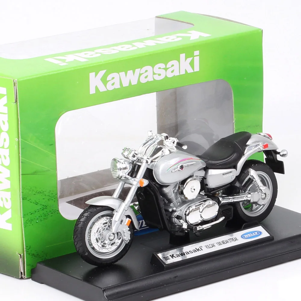 1:18 Scale Welly Classic Kawasaki Vulcan 1500 Mean Streak Cruiser 2002 Motorcycle Diecasts & Toy Vehicles Bike Model Silver welly 1 10 scale big 1190 rc8 r sport bike diecasts