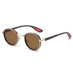 Vintage Retro Round Sunglasses | Unisex Metal Frame Fashion Shades with UV400 Protection (Gold Brown)