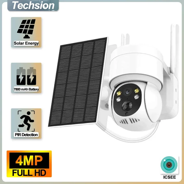 4MP Outdoor WIFI Solar Camera with Solar Panel Wireless Security Surveillance PTZ Battery CCTV PIR Human Detection ICsee Alexa 1