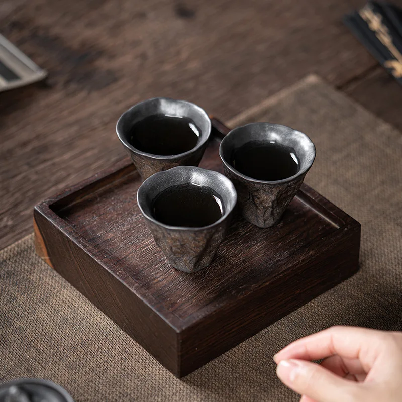 Japanese-Style Gilding Iron Glaze Lotus Tea Cup, Retro Stoneware Tea Cup, Fragrance-Smelling Small Single Teacup
