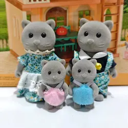 Easter Bunny Family Forest Animal Miniature Set - Dollhouse Pretend Play Accessories for Girls (Blue Cat Family)