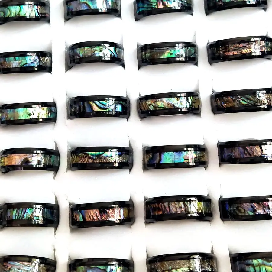 20pcs/lot Black Blue Quality Stainless Steel Bright Shell Band Ring Men Wedding Rings Women Party Jewelry 3