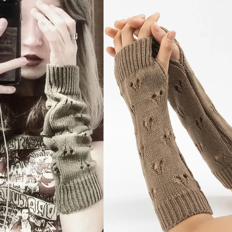 

Женские перчатки без пальцев, 1 пара, теплые перчатки в японском стиле Лолиты для девочек, вязаные крючком перчатки с вырезами, рукава на руку, Осень-зима