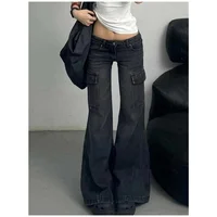 Black Womens Jeans High Waist Vintage Straight Winter Denim Pants Street Multiple Pockets American Wide Leg Baggy Denim Trouser - Image 5
