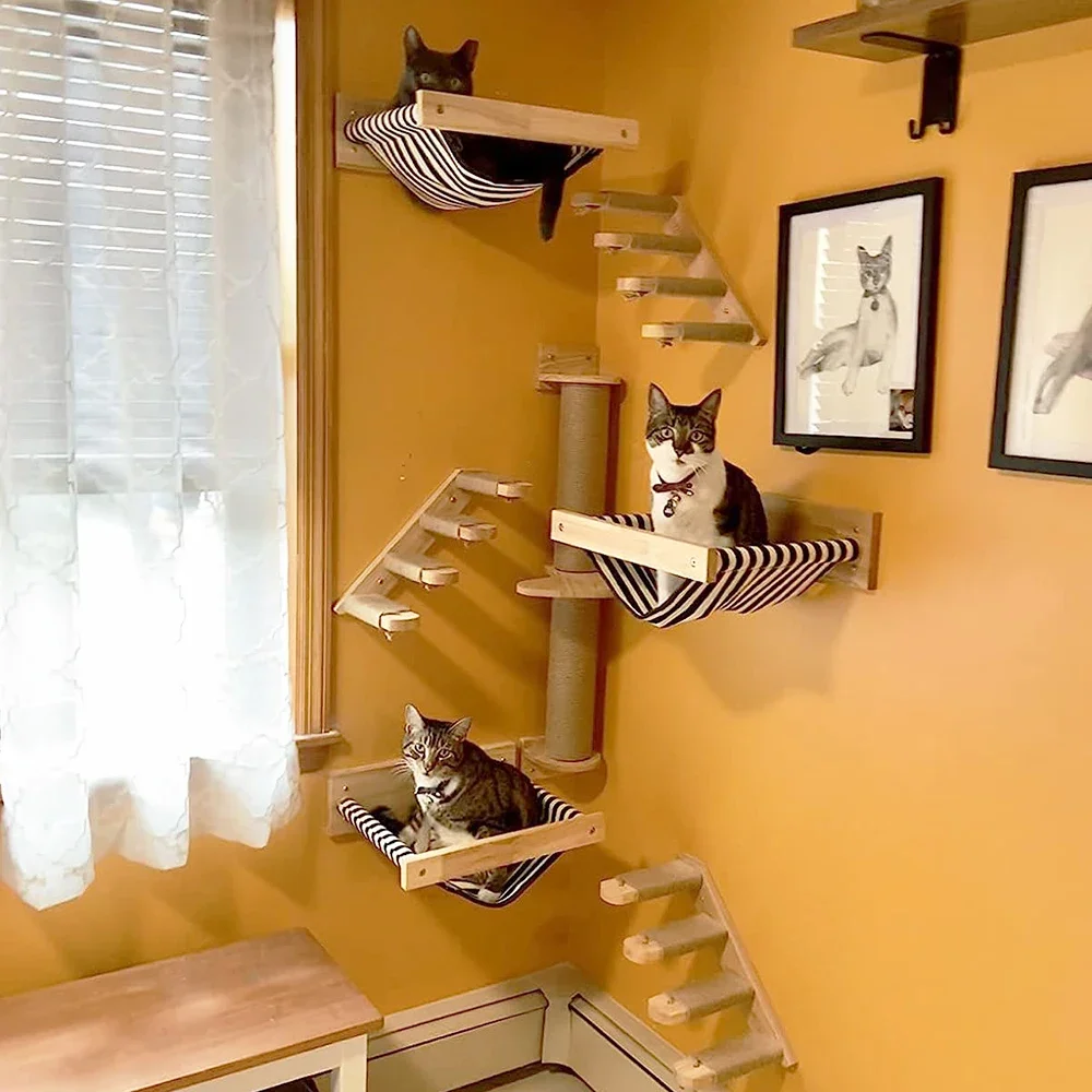 Wall-Mounted Wooden Cat Adventure Playground