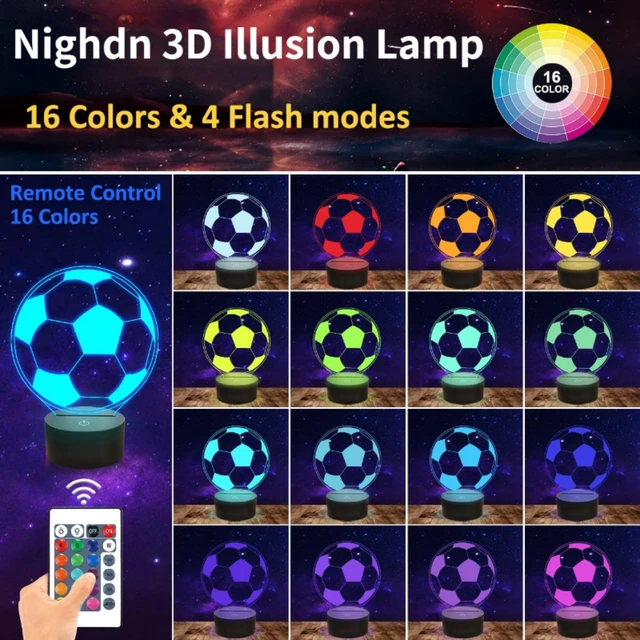 Veilleuse 3D Football, lampe illusion 3D Football avec télécommande à 16  couleurs