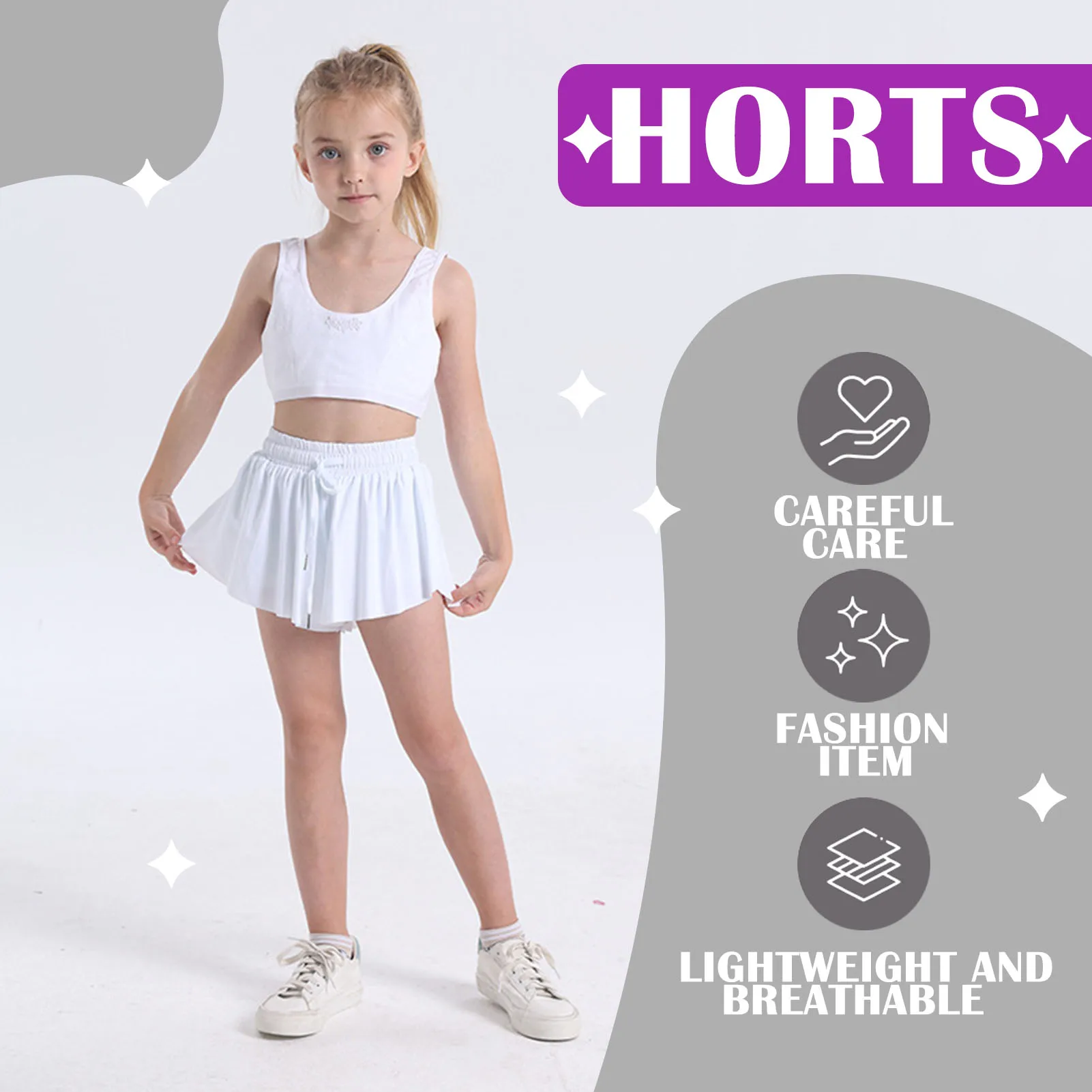 Double-Layered Drawstring Skirt Pants For Kids Comfortable Breathable Shorts For Walking Running