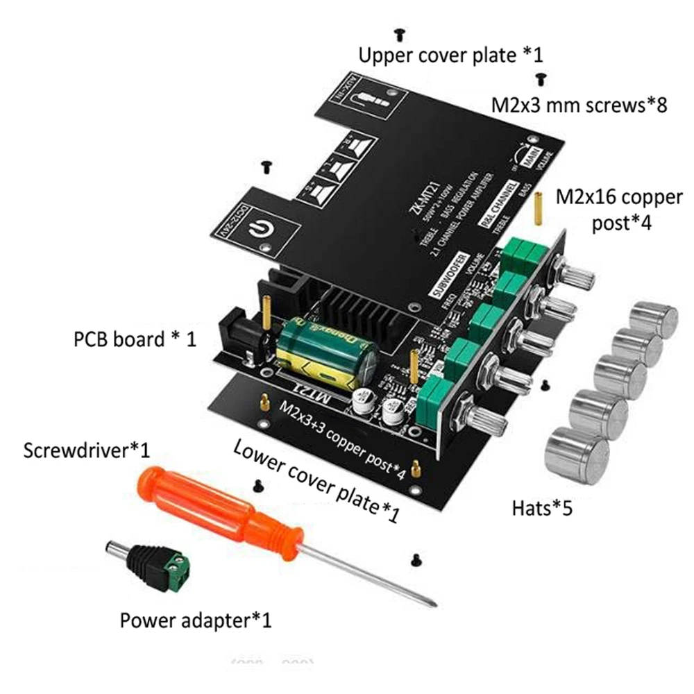 ZK-MT21 Sound Amplifier Module 2x50W+100W 2.1 Channel Subwoofer Bluetooth 5.0 Di