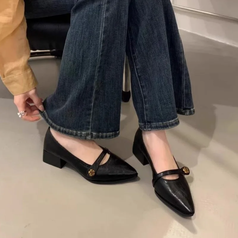Französische Vintage Mary Jane Schuhe mit klobigem Absatz 2026 Neu – Spitze Pumps mit Kamelien-Schnalle, mittelhoher Absatz, Büro- und Arbeitsschuhe für Damen – Detail 3