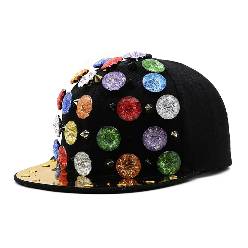 

25 Style Luxury Rivet Men Women Baseball Caps Flat Brim Outdoor Hats Girl Boy Bling Punk Snapback Cap Jazz Rock Cool Hip Hop Cap