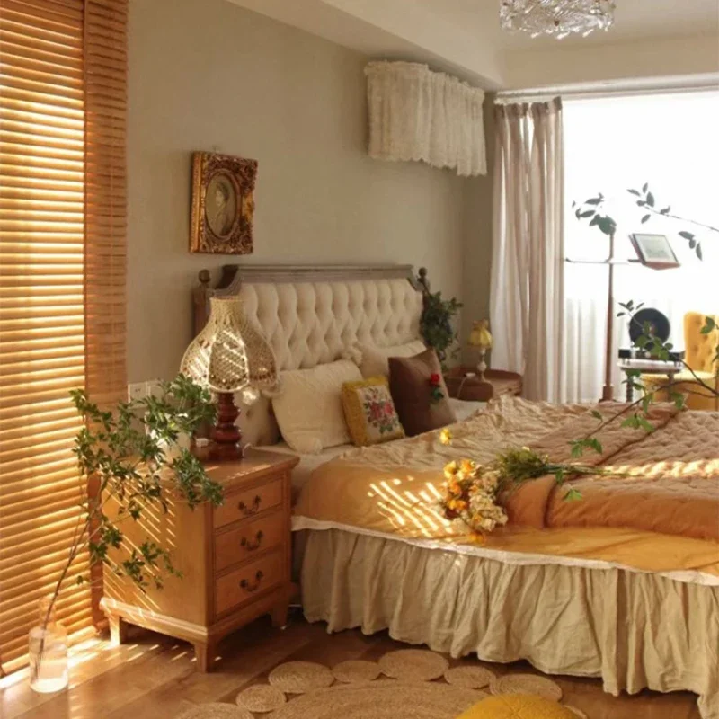 

American, Countryic, European, French, Oak, Single Double Solid Wood Bed, High Box Bed, Silent Storage Bed, Vintage Fabric Bed