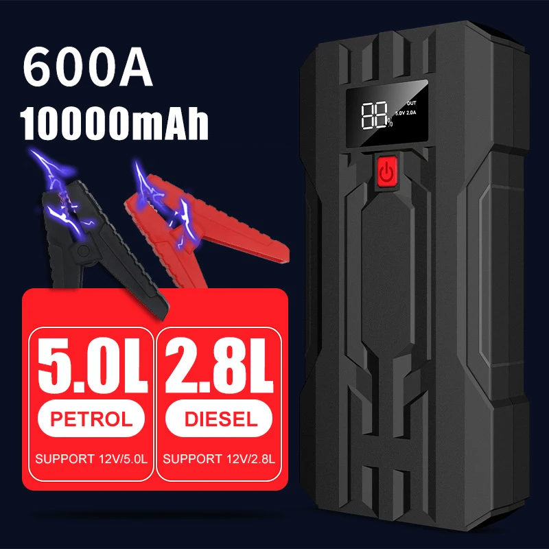 

2022 Car Jump Starter 10000mAh 600A Power Bank 12V Car Charger Starting Device Emergency Booster Battery Portable Cars Starter