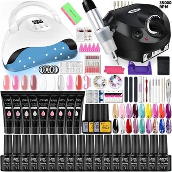 Professional Gel Nail Polish Kit Semi Permanent Gel Varnish Set Nail Art Manicure Kit And UV LED Nail Dryer Electric Nail Drill