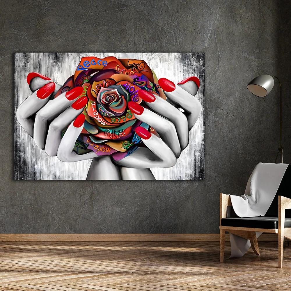 

Colorful Grafitti Rose Red Nails Poster Prints Motivational Quotes Abstract Wall Art Canvas Painting Pictures Room Home Decor