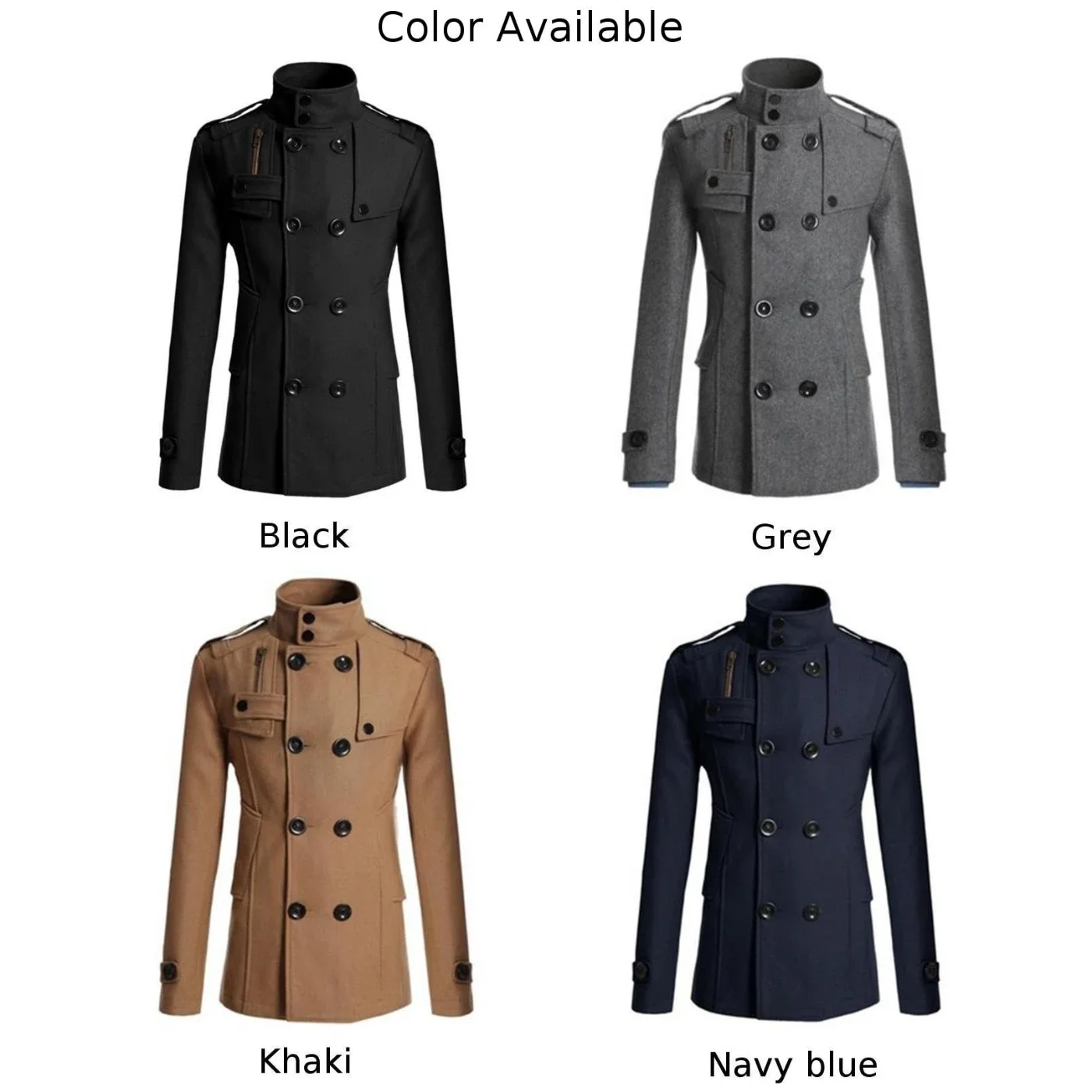 Vintage Men's Winter Warm Trench Coats Double Breasted Stand Collar Jackets Coats Overcoat Outwear Windbreaker Tops For Man