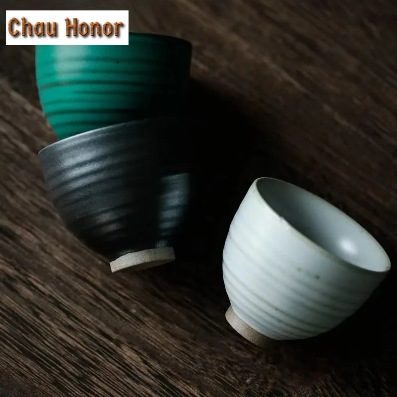 2pcs /Set 45ml Japanese Style Turquoise Coarse Ceramic Kungfu Tea Cup Small Tea Cup Single Cup Household Tea Bowl Drinkware Gift