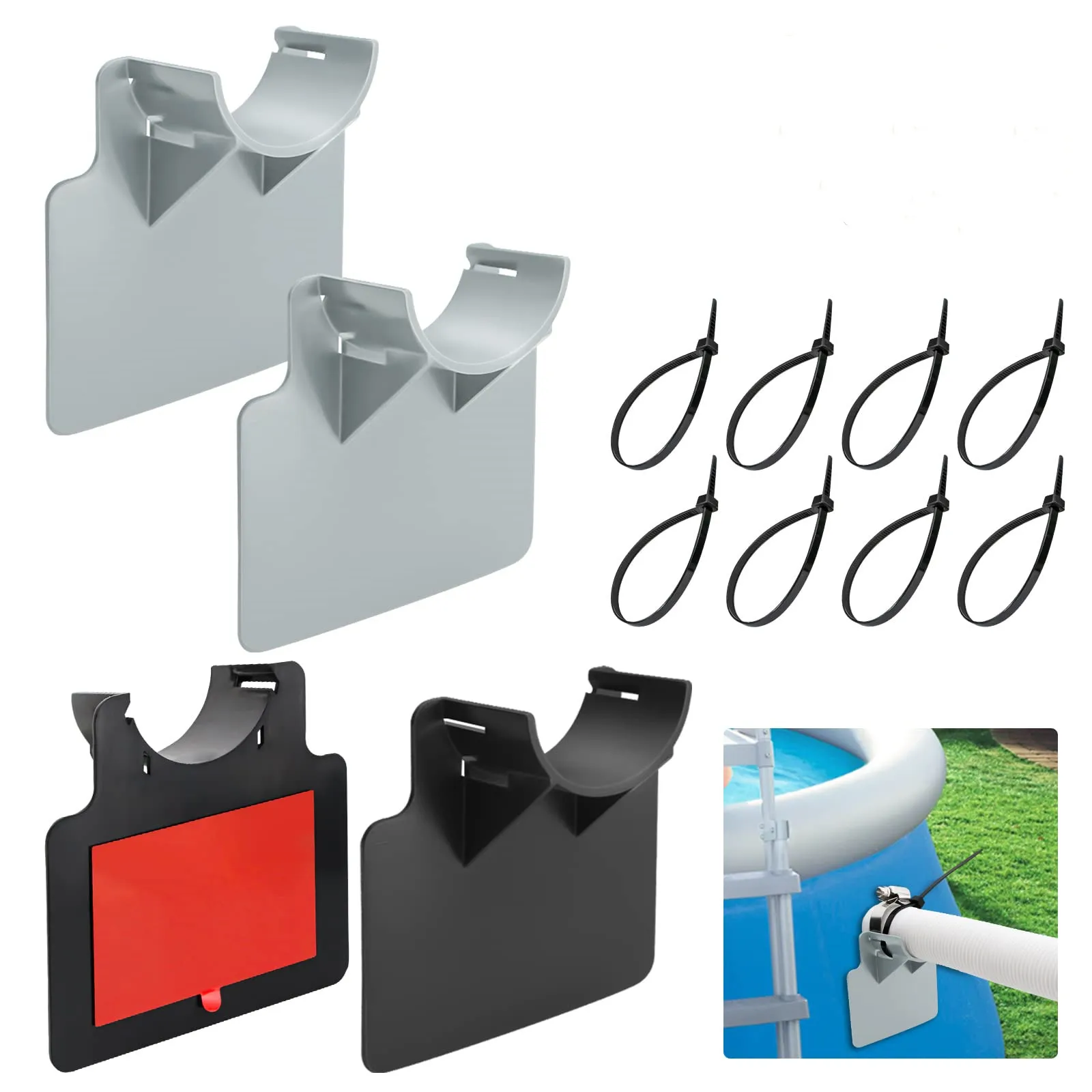 Swimming Pool Pipe Holder Mount Supports Pipes 30-38mm Fits Above Ground Pool 32mm 38mm Hose Outlet with Cable Tie