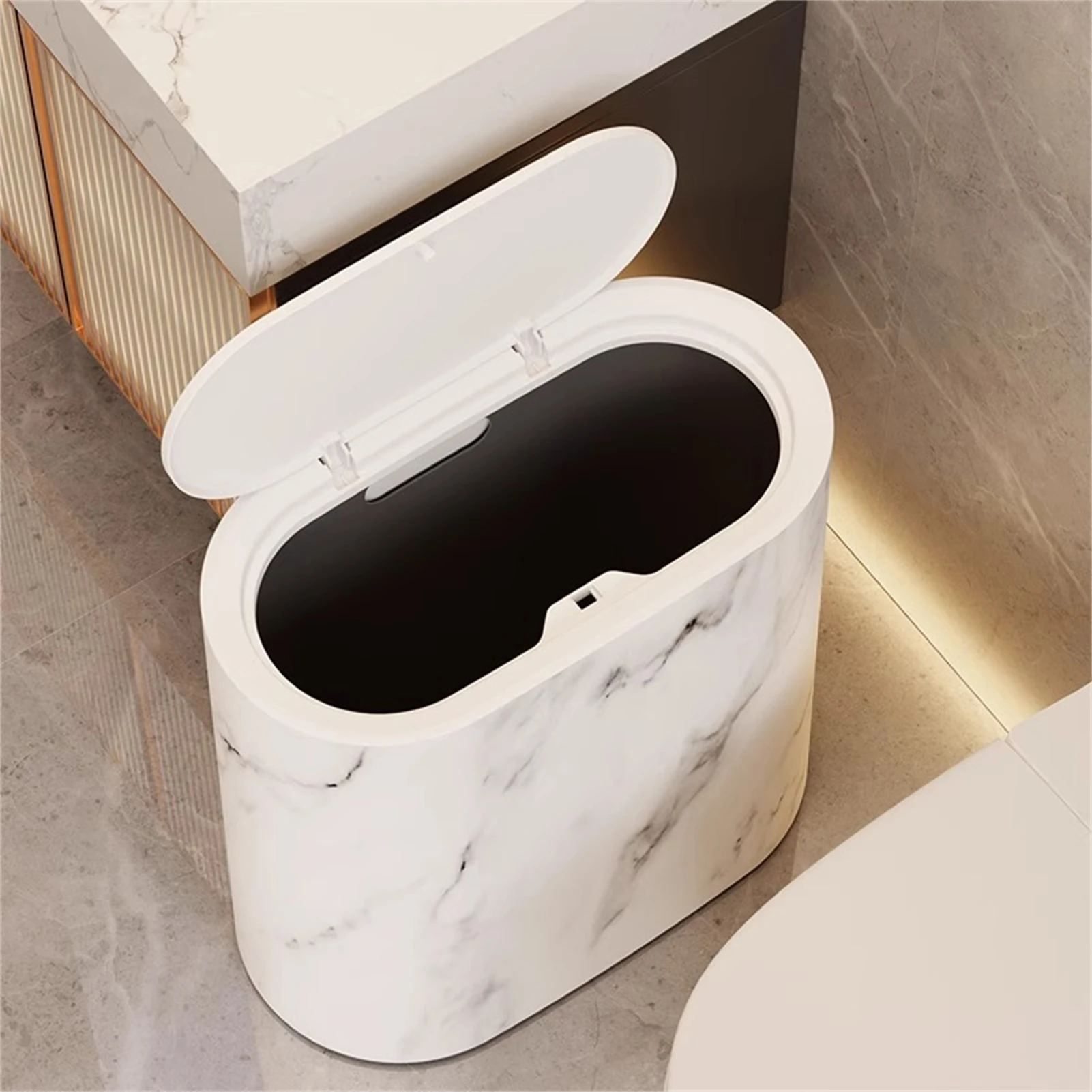 Bathroom Trashcans With Lids Plastic Marble Wood Pattern Trash Can For Home School Office Apartment