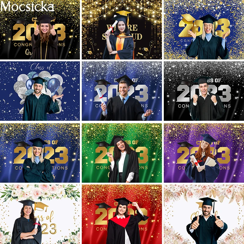 

Mocsicka Congratulations Graduation Photography Decorations Backdrops Class of 2023 Graduation Party Colorful Glitter Background