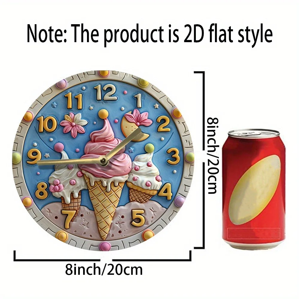 Wooden Wall Clock with Ice - Cream Pattern, Ideal for Home Decor, Uses AA Batteries 2