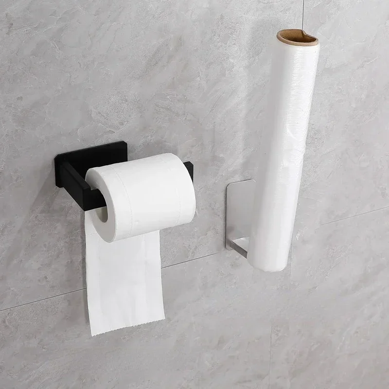 Stainless Steel Toilet Roll Holder Self Adhesive Bathroom Tissue Paper Holder Black Finish No Screw