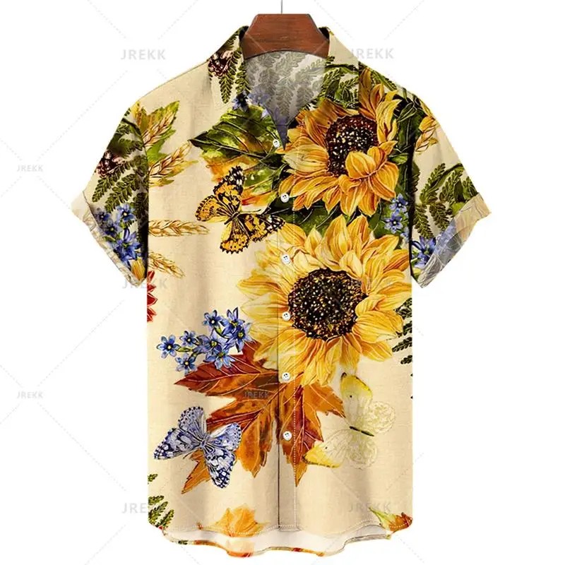 thumbnail image 1 of Camisas hawaianas para hombre, camisas con estampado de girasol en 3D para hombre, blusas de manga corta a la moda de talla grande, ropa para hombre, 1 of 5