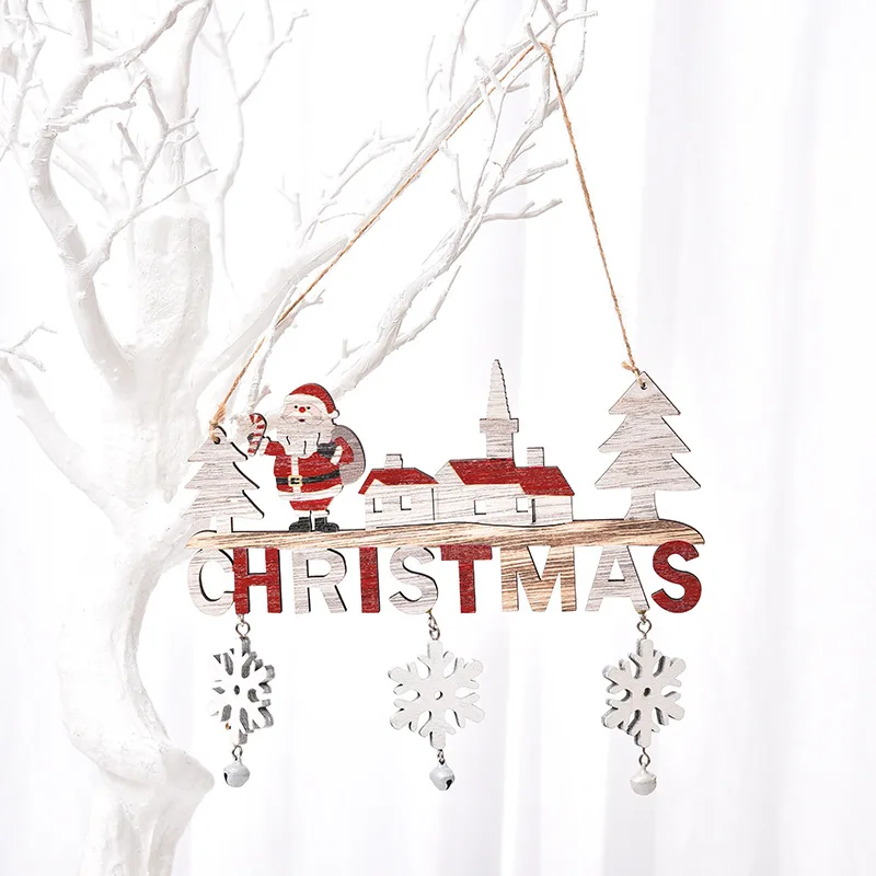 thumbnail image 1 of Adornos navideños para el Año Nuevo Muñeco de nieve Copo de nieve Campana colgante Puerta del restaurante del hogar Manualidades de madera Regalos de Navidad, 1 of 5