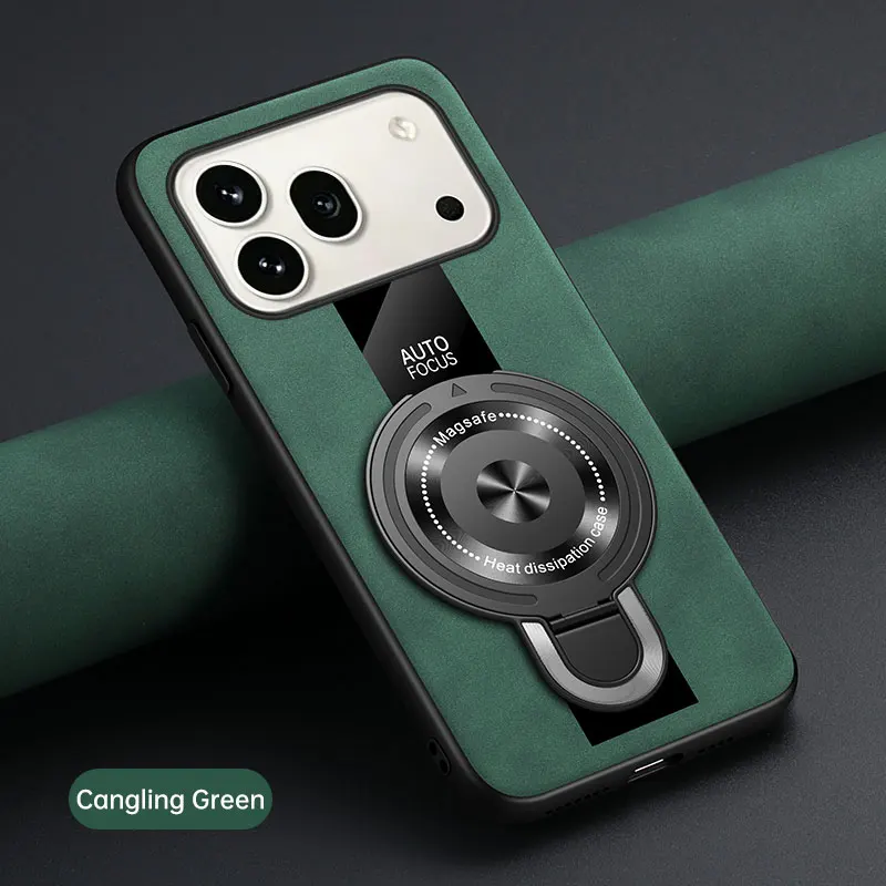 Leather Magnetic Ring Stand Case, Anti-Fall Protection Cover