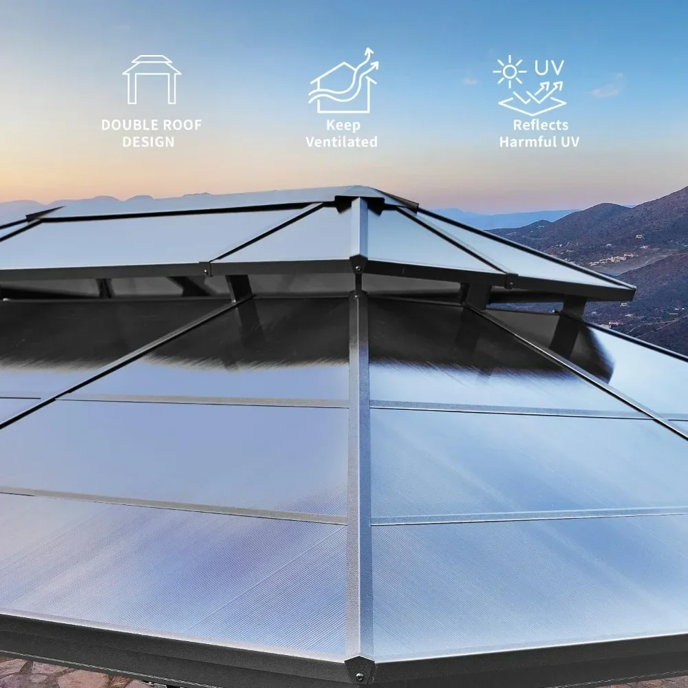 gazebo.YOLENY 10'x13' Hardtop Gazebo, Outdoor Polycarbonate Double Roof Canopy, Aluminum Frame Permanent Pavilion 4