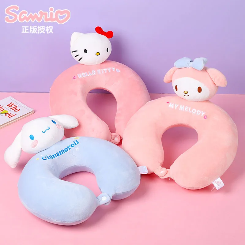 

Оригинальная плюшевая портативная Защитная U-образная подушка Sanrio Cinnamoroll My Melody полакко Kuromi шейного отдела позвоночника для путешествий на открытом воздухе