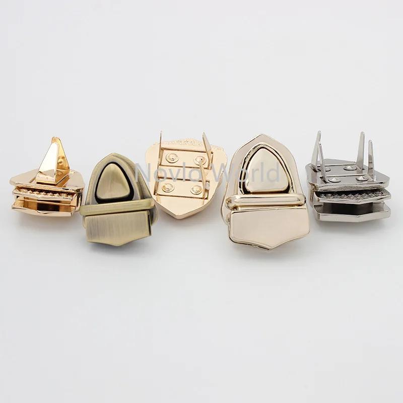 10-30 pieces 5 colors 36X26mm triangle metal leather bag lock push locks for handbags women bag sewing on sell