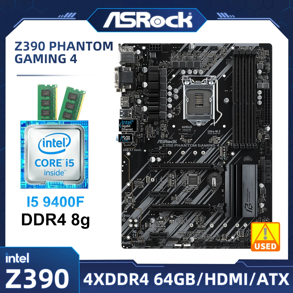 

Intel Z390 Motherbaord kit ASROCK Z390 PHANTOM GAMING 4 +i5 9400F cpu +DDR4 8Gx2 LGA 1151 DDR4 64G LGA1151 PCIE 3.0 ATX