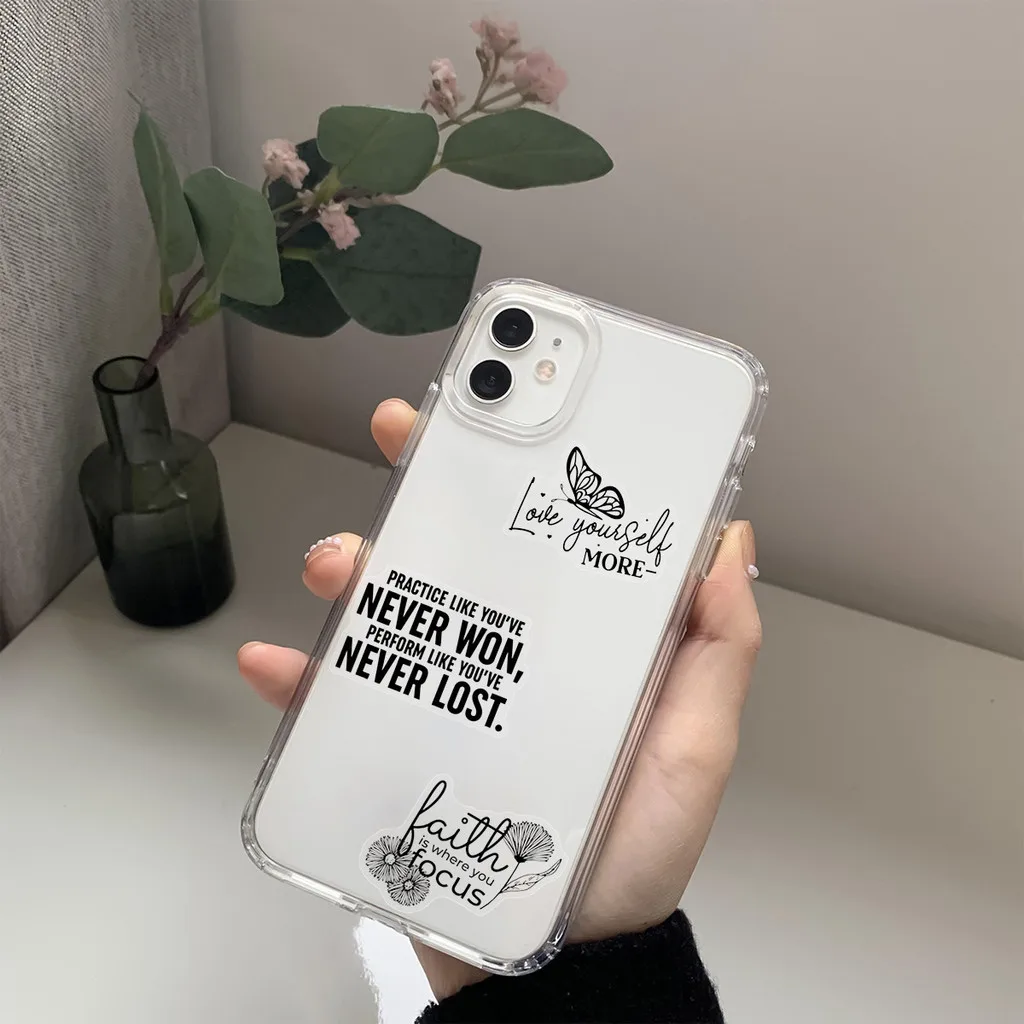 50Pcs 투명 영감을 주는 영어 인용문 스티커 태블릿 저널 기타 DIY 용 방수 데칼 LanLanStickersWorld Store