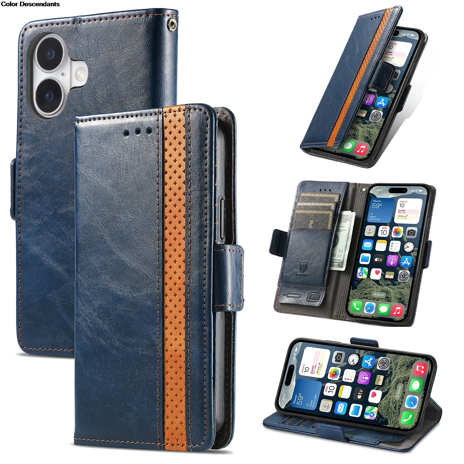 Leather RFID Blocking Phone Case with Wireless Charging and Card Slots