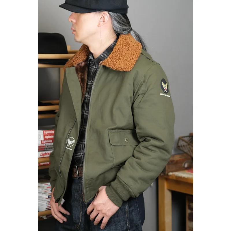 

Simons Vintage Military B10 Flight Jacket Cotton WWII USAF B10 Winter Fur Collar Jacket Amekaji Original Re-issue
