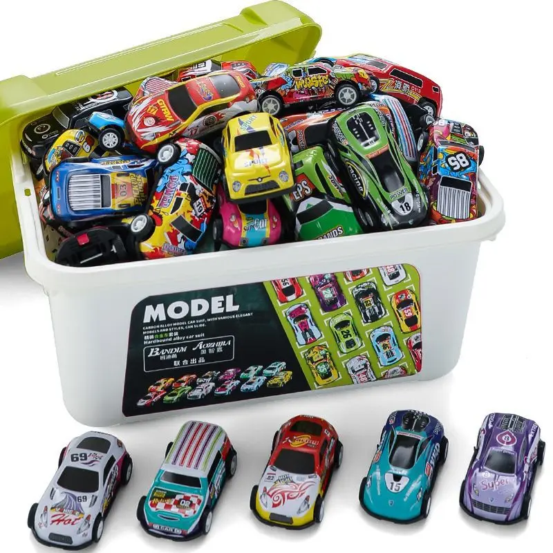 20/30/50Pcs Mini Car with Storage Box Model Toy Pull Back Car Kids Toys Inertia Cars Diecasts Toy Car for Boys Children Gifts 19cm crane trailer tow truck toy model 1 48 with pull back garbage truck alloy diecasts sanitation vehicle car toy for kids y194