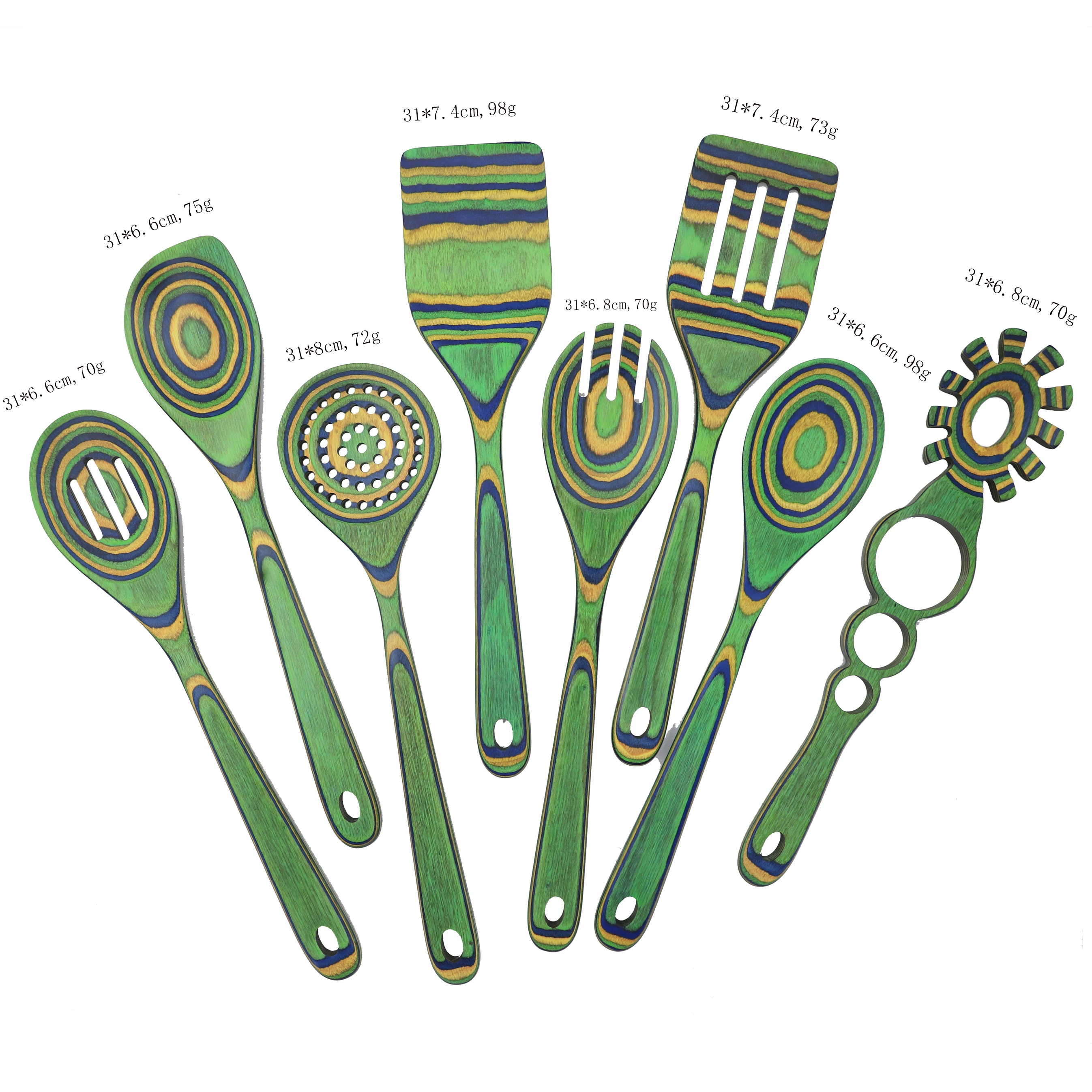 Kitchen Accessories Colored Wood Kitchenware Set Household Non-stick Pot Wooden Spatula 7-piece Set Colored Wood Spatula