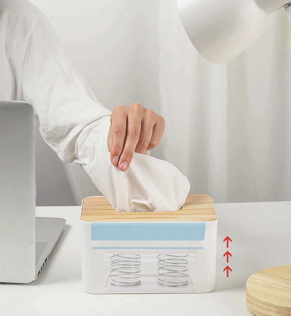Description Picture 6 of itemTissue Dispenser Spring Support Automatic Lifting Spring Loaded Tissue Holder Easy Pick Up Tissue Container Suit for 90% Box
