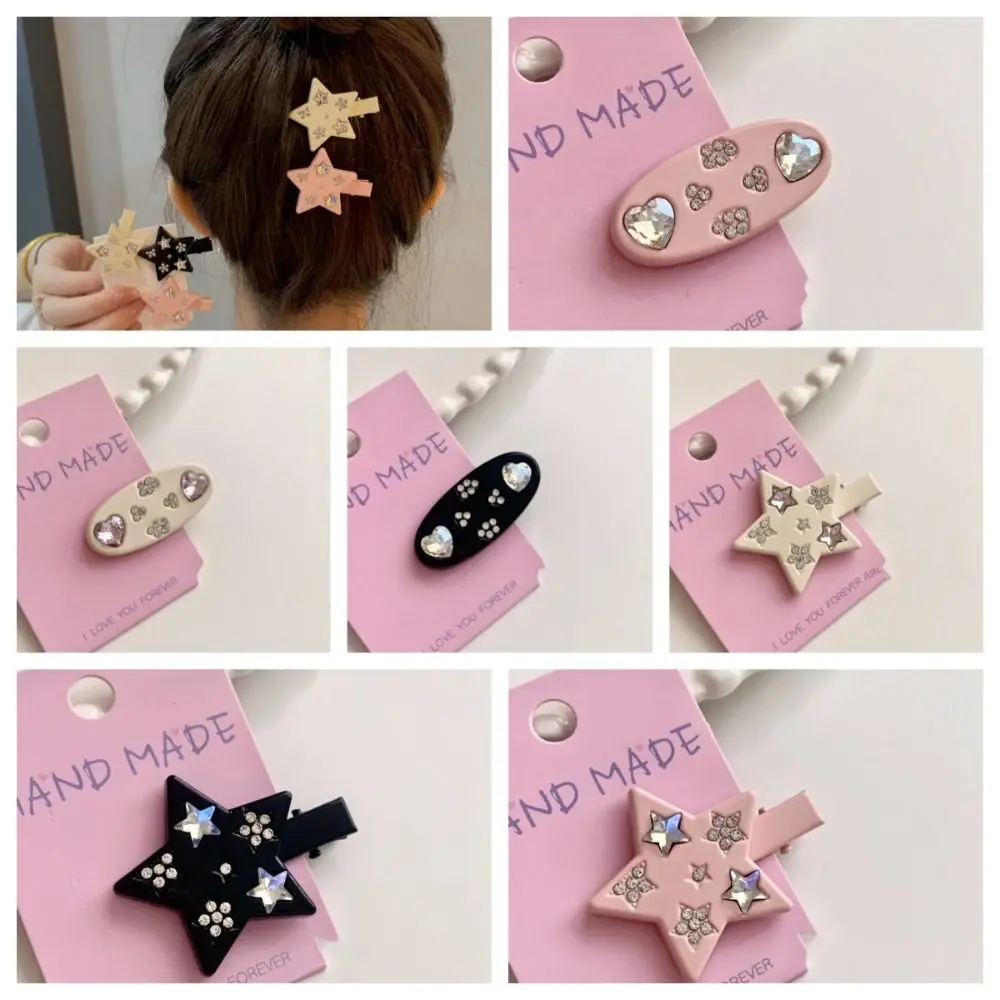 Crystal Five-Pointed Star Hair Clip Japanese Heart Oval Star Barrettes Hair Accessories Headwear Girls