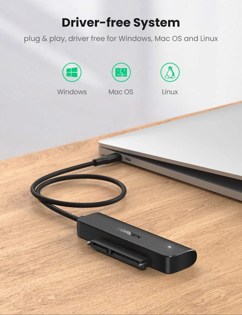 UGREEN SATA-USB C 어댑터 케이블 5Gbps UASP SATA III 컨버터 (2.5인치 SSD/HDD 하드 드라이브용) 썬더볼트 3 지원