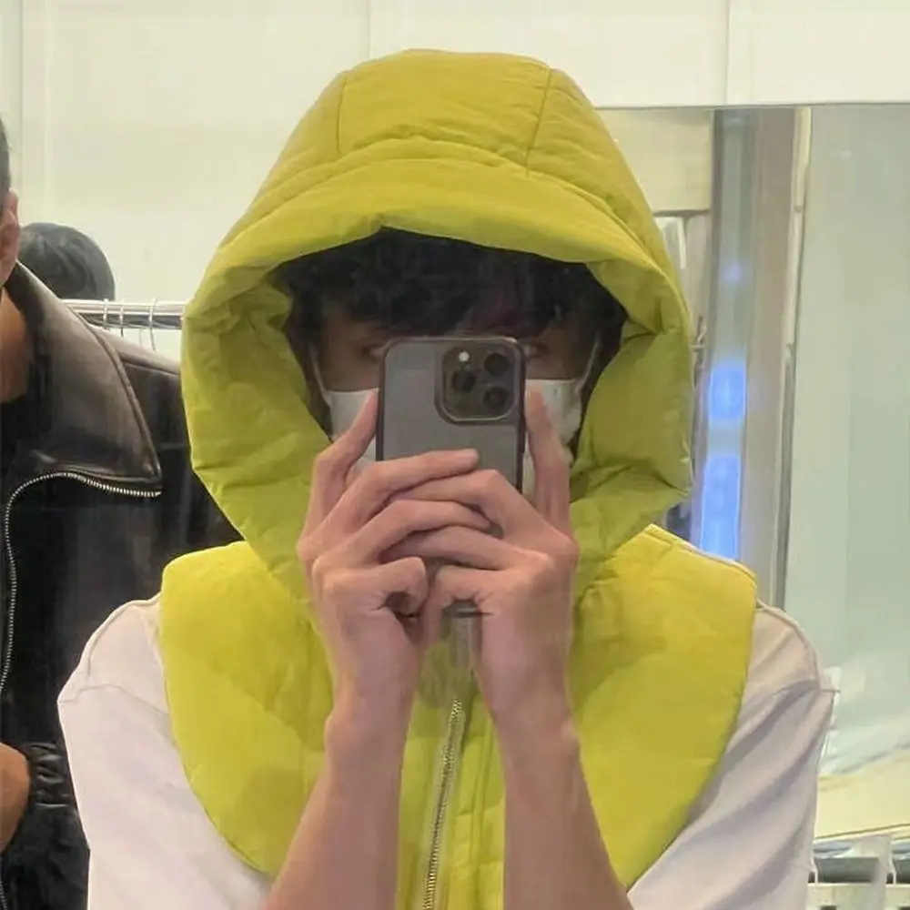 Ultralight Down Hooded Hats Zippper Removable Neck Cover Scarf Balaclava Hat Drawstring Turtleneck Fake Collar Women's