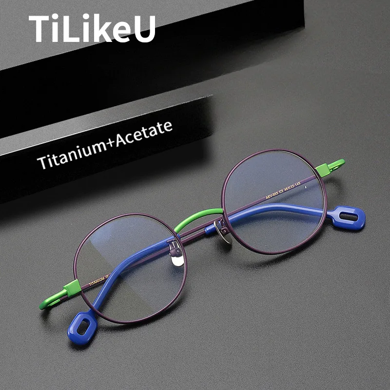 

Ultra-light Titanium Eyeglass Frames Men Vintage Round Reading Glasses AEV-003 Fashion Women Two-Tone Optic Frame Glass Lens Eye